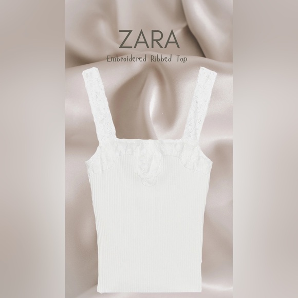 Zara Embroidered Ribbed Top - Picture 1 of 5